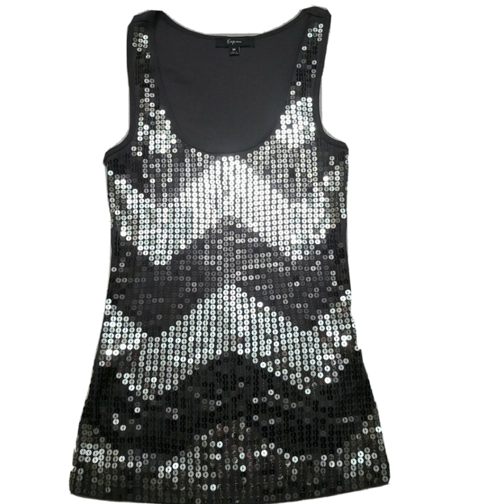 Express Silver Sequin Party Sleeveless Top